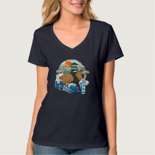 Japanischer Raccoon Dog Great Wave Kanagawa Japan T-Shirt
