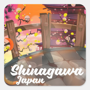 Japanischer Reiseplakat Shinagawa Quadratischer Aufkleber