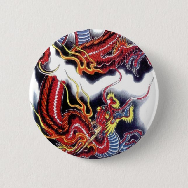 Japanischer Roter Drache Button (Vorderseite)