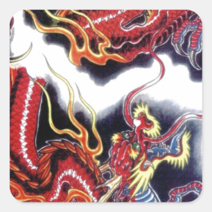 Japanischer Roter Drache Quadratischer Aufkleber