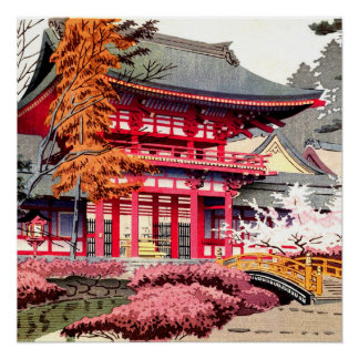 Japanischer roter Tempel Frühling Poster