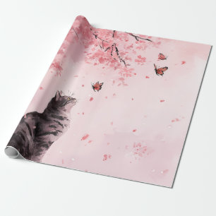 Japanischer Sakura-Baum mit schwarzer Katze und Sc Geschenkpapier