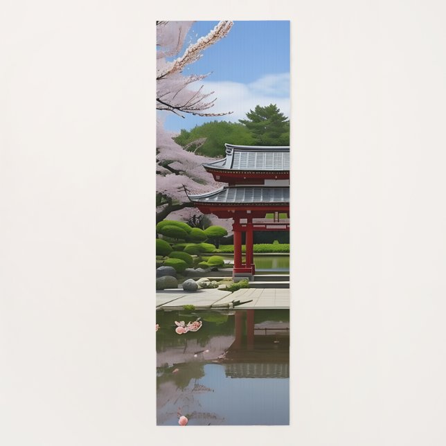 Japanischer Sakura Cherry Blossom Garden Shrine Po Yogamatte (Rückseite)
