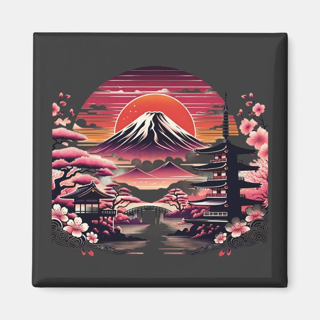 Japanischer Sakura Garden Mount Fuji Cherry Blosso Magnet (Vorne)