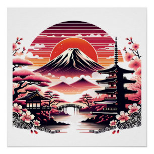 Japanischer Sakura-Garten Mount Fuji Kirschblüte Poster