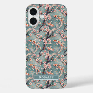 Japanischer Sakura-Koi-Fisch-Print Monogramm iPhone 16 Plus Hülle