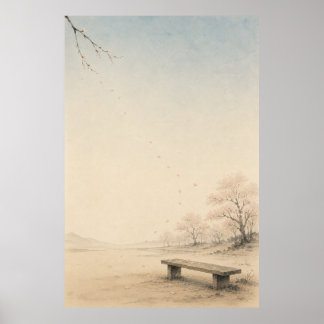 Japanischer Sakura-Pfad Japandi-Wandkunstposter Poster