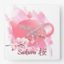 Japanischer Sakura-Teekannen-Wanduhr 