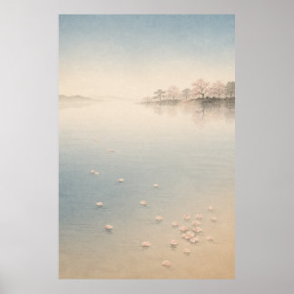 Japanischer Sakura-Tempel Japandi-Wandkunstposter Poster