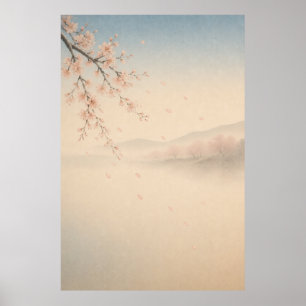 Japanischer Sakura-Wasserfall Japandi-Wandkunstpos Poster