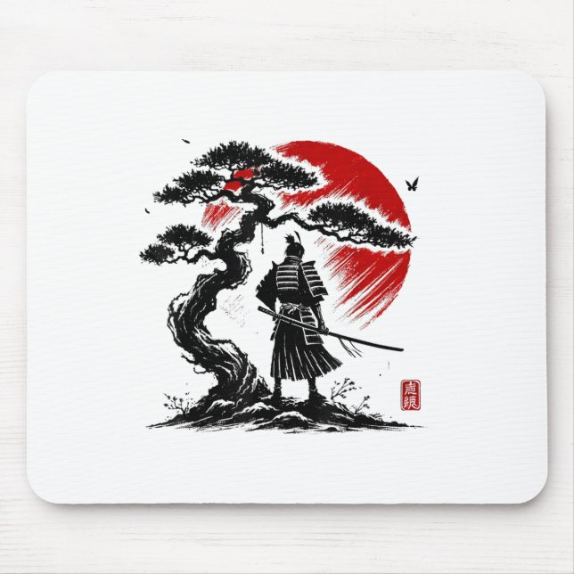 Japanischer Samurai Aikido Baum des Lebens Frieden Mousepad (Vorne)