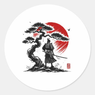 Japanischer Samurai Aikido Baum des Lebens Frieden Runder Aufkleber
