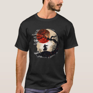 Japanischer Samurai Cherry Blossom Roter Mondbaum  T-Shirt