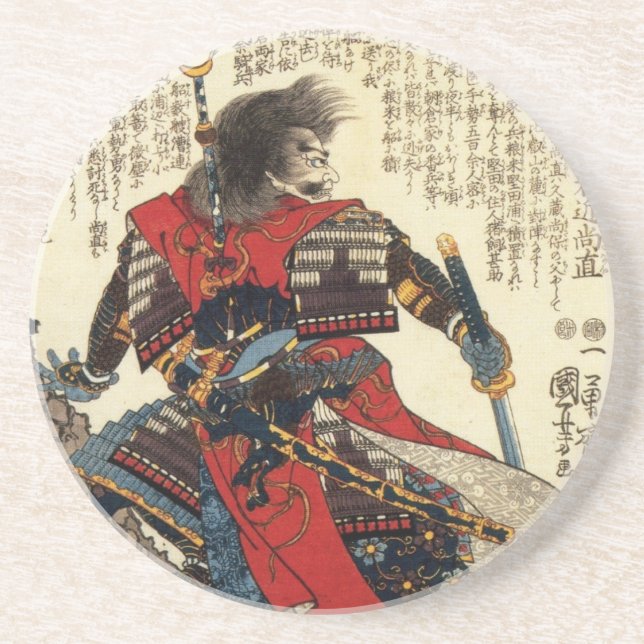 Japanischer Samurai-coole orientalische klassische Sandstein Untersetzer (Vorne)