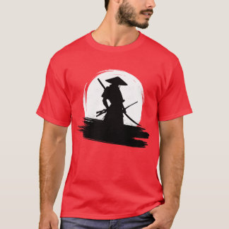 Japanischer Samurai-Krieger Silhouette Katana Mond T-Shirt