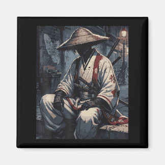 Japanischer Samurai Krieger Sitzender Ronin Kunst Magnet