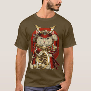 Japanischer Samurai Maneki Neko Katze Bushido Ästh T-Shirt