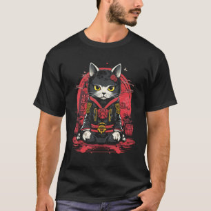 Japanischer Samurai Ninja Katze Retro Tattoo Grafi T-Shirt