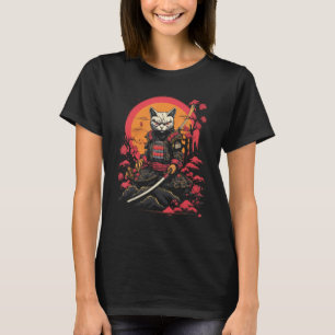 Japanischer Samurai Ninja Katze Retro Tattoo Grafi T-Shirt