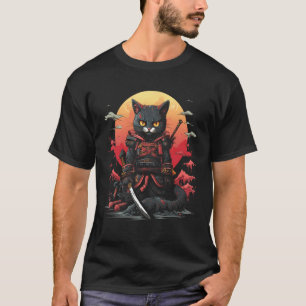 Japanischer Samurai Ninja Katze Retro Tattoo Grafi T-Shirt
