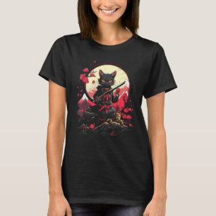 Japanischer Samurai Ninja Katze Retro Tattoo Grafi T-Shirt