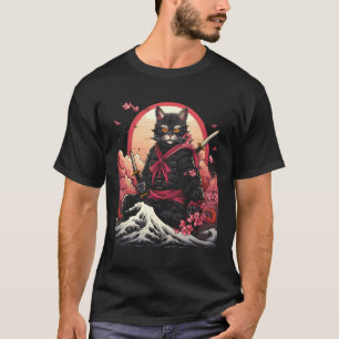 Japanischer Samurai Ninja Katze Retro-Tattoo-Grafi T-Shirt