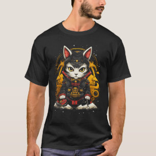 Japanischer Samurai Ninja Katze Retro-Tattoo-Grafi T-Shirt