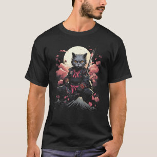 Japanischer Samurai Ninja Katze Retro Tattoo Grafi T-Shirt