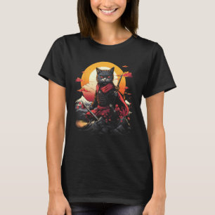 Japanischer Samurai Ninja Katze Retro Tattoo Grafi T-Shirt