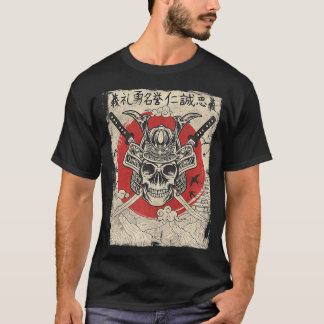 Japanischer Samurai Warrior Schwertsmann Oni Maske T-Shirt