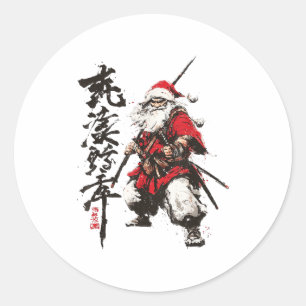 Japanischer Santa Samurai Ukiyo-e Weihnachten Runder Aufkleber