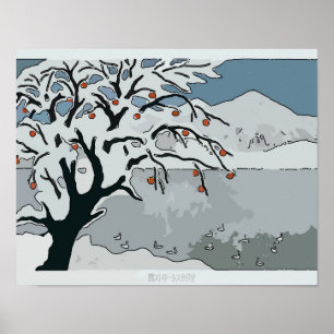 Japanischer Schnee, Baum & Berg Poster