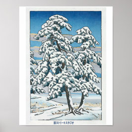 Japanischer Schnee, Baum & Berg Poster