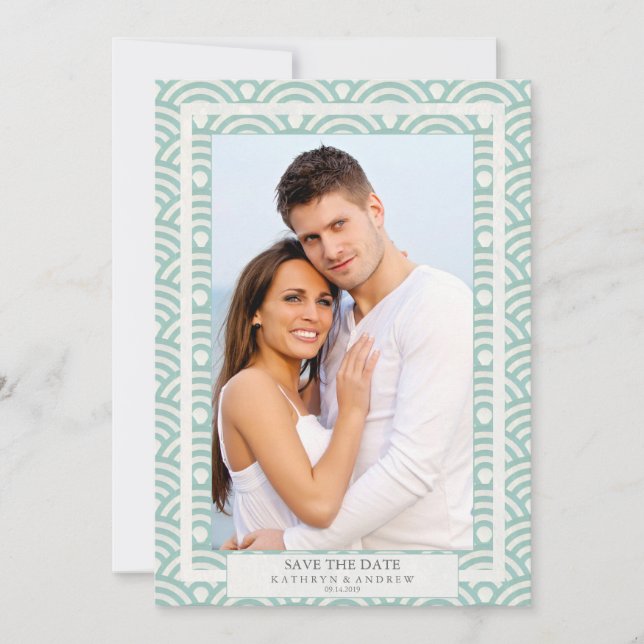 Japanischer Seigaiha Wedding Save the Date Flat Fo Einladung (Vorderseite)
