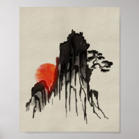 Japanischer Sonnenuntergang - sumi-e