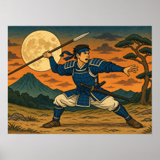 Japanischer Speerkrieger Vollmond Poster
