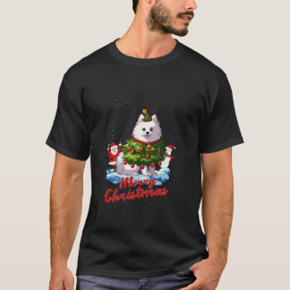 Japanischer Spitz Frohe Weihnachtsbaumleuchten Dog T-Shirt