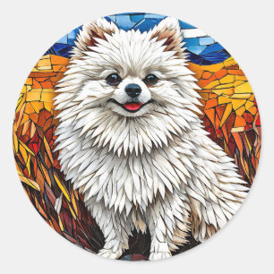 Japanischer Spitz Hund Fluffige Eleganz 🐾 Süßer W Runder Aufkleber