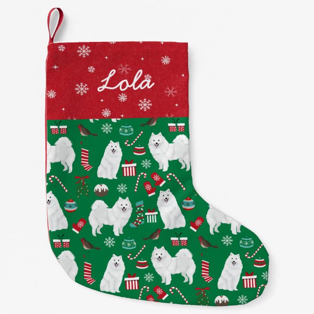 Japanischer Spitz-Hund-individuelle Name Kleiner Weihnachtsstrumpf (Vorderseite)