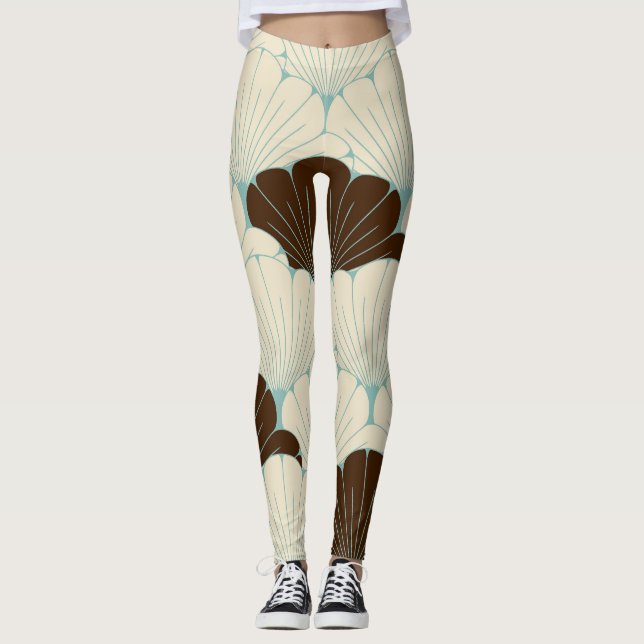 Japanischer Stil Blaues Blattkacheln Leggings (Vorderseite)