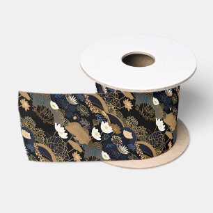 Japanischer Stil Elegantes Gold & Schwarzes Blumen Satinband