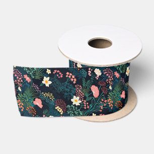 Japanischer Stil Farbige Blumenfeld Dunkle Blumen Satinband