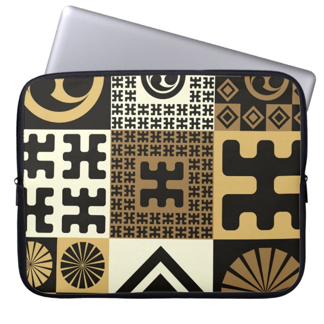 Japanischer Stil, schwarzes Gold nahtlose Muster. Laptopschutzhülle (Vorderseite)