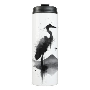 Japanischer Sumi-e-Kranich-Zen-Thermalbecher Thermosbecher