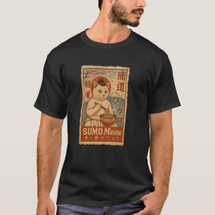 Japanischer Sumo-Miau-Katze-Schlürf-Ramen-Retro-De T-Shirt