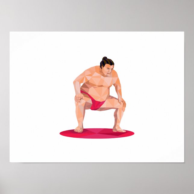 Japanischer Sumo Wrestler Squat Low Polygon Poster (Vorne)