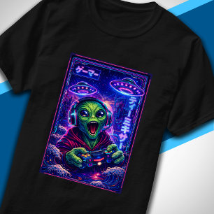 Japanischer Synthwave-Sci-Fi-UFO-Alien-Cool-Gamer T-Shirt