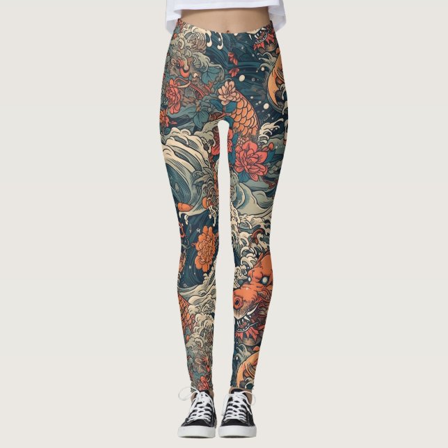 Japanischer Tattoo Art Sea Monster Leggings (Vorderseite)