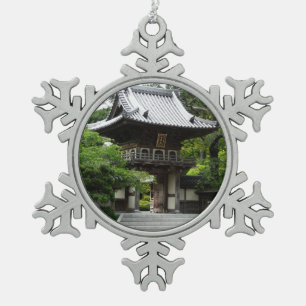 Japanischer Teegarten in San Francisco Schneeflocken Zinn-Ornament