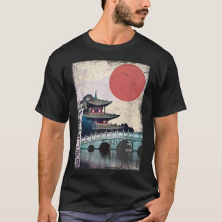 Japanischer Tempel animiert Japan Woodblock Vintag T-Shirt